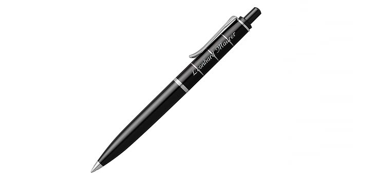 Pelikan Classic Kugelschreiber mit Gravur K 215: Farbe Schwarz-Silber-Ringe. Die dezenten Ringe verleihen dem Stift eine wahre Charakteristik